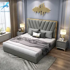 बेडरूम सेट फर्नीचर फ्रेम कमरे डबल रानी आकार चमड़े आधुनिक बिस्तर