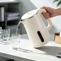 Bouilloire électrique 1,5 L 1500 W à double paroi isolée en acier inoxydable 304 avec bec en forme de V pour la maison, l'hôtel, le bureau