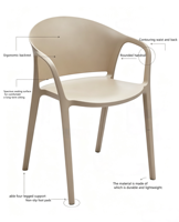 Chaise de salle à manger moderne en plastique avec accoudoirs et dossier ergonomique, imperméable, empilable et légère pour cafés et appartements (vente en gros)