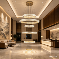 Grand lustre circulaire en cristal LED de luxe pour l'éclairage des escaliers de villas intérieures