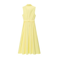 Robe chemise sans manches jaune pour femme, élégante, coupe trapèze, boutonnée, longue, avec ceinture, tissée, décontractée, respirante, mode estivale