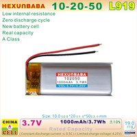 102050 3.7V 1000mAh 2 kabel baterai Li-Ion polimer untuk Speaker L919