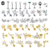 Gaby Boucles d'oreilles plates et Piercing Labret pour enfants en Zircon, plaqué or 18K, titane, style vintage, pour mariage, fête, cadeau de fiançailles, IGI