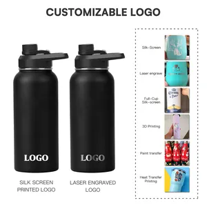 Full Wrap Printing Water Bottle Hot Sale 1000ml 32oz Custom Water Bottles With Silicone Base