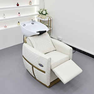 Fauteuil de lavage de luxe de style japonais au design original pour salon de coiffure et barbier, en cuir PU avec bac en céramique et fonction de rinçage - Product Image 2