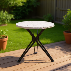 Tavolo da esterno Homeera con piano in pietra e struttura in metallo 79,5x79,5x72 cm, design minimalista e resistente per uso in giardino e patio - Product Image 2