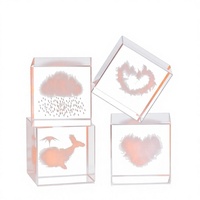 Cube de quartz transparent gravé en 3D, nuage, lune, soleil, cœur, style moderne minimaliste, lampe de nuit, décoration de bureau, lampe d'ambiance