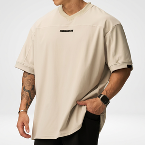 Camiseta de Manga Corta con Cuello en V Extra Grande para Hombre, Color Sólido, Transpirable, de Algodón Jersey, Informal, con Logotipo Estampado en la Parte Delantera - Product Image 4