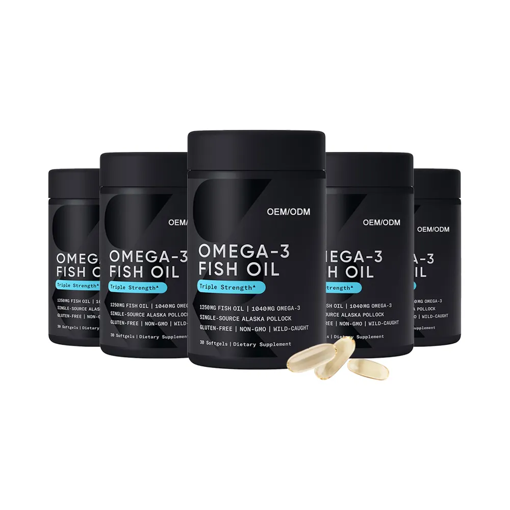 Triple fuerza Omega 3 Aceite de pescado Burpless Softgels Alto en EPA y DHA Apoya los niveles de colesterol de la salud de la sangre del corazón para los hombres