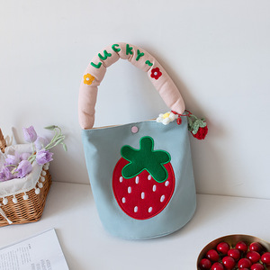 Large Canvas Shoulder Bag Summer Cartoon <strong>Fruit</strong> Strawberries Canvas <strong>Tote</strong> Boho Handbag for Women - Product Image 4