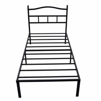 Queen-Size-Metallplattformbettgestell mit Kopfteil, matt-schwarzes Stahlbettgestell mit Lattenrost ohne Boxspring