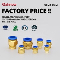 Raccords pneumatiques Gainnow série PC 1/8 1/4 3/8 1/2 M5/M6/M8/M16 BSPT, filetage bleu, mâle droit, laiton plaqué, à connexion rapide