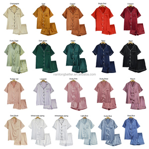 <span class=keywords><strong>Pigiama</strong></span> da Sposa in Raso di Seta di Lusso, 21 Colori, Maniche Corte, Taglie Forti, Vita Elastica - Product Image 4