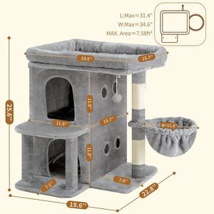 Arbre à chat de 25,6 pouces pour chats de grande taille, tour à chat style escalier avec perchoir supérieur spacieux, condos à double niveau, poteaux en sisal, <span class=keywords><strong>panier</strong></span> douillet avec <span class=keywords><strong>pompon</strong></span> - Product Image 4