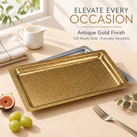 Assiette rectangulaire commerciale en acier inoxydable durable, style coréen, finition antique, écologique, à bord large et fond plat