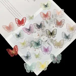 Embroidered butterfly Cloth Stickers paper Colorful Organza clothes stickers DIY3D lace handmade clothing Accessories decoration