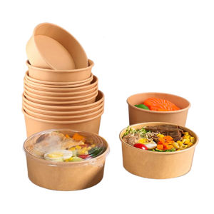 Échantillon Gratuit Bols à Salade en Papier Jetables Revêtus de PE avec Feuille d'Or 500ml/650ml/750ml/1000ml Emballage Alimentaire Personnalisé avec Logo pour Plats à Emporter - Product Image 2