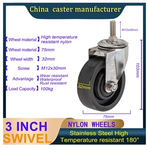 Gewindeter Schaft 3 Zoll 4 Zoll 5 Zoll Hitzebeständig 200°C °   Edelstahl 304 Nylon-Lenkrollen für Lebensmittelbetriebe - Product Image 4