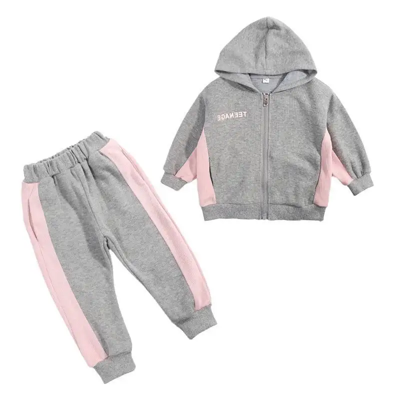 Conjuntos de 2 piezas de ropa deportiva para niñas, ropa de chándal con capucha y pantalones de bloque de Color para bebés, primavera y otoño