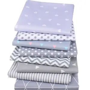 8PCS/Set Gray Series Love Dots Triangle Ripple Stripe Printed 100% Cotton Quilting Twill Fabric For Face Mask Scarf