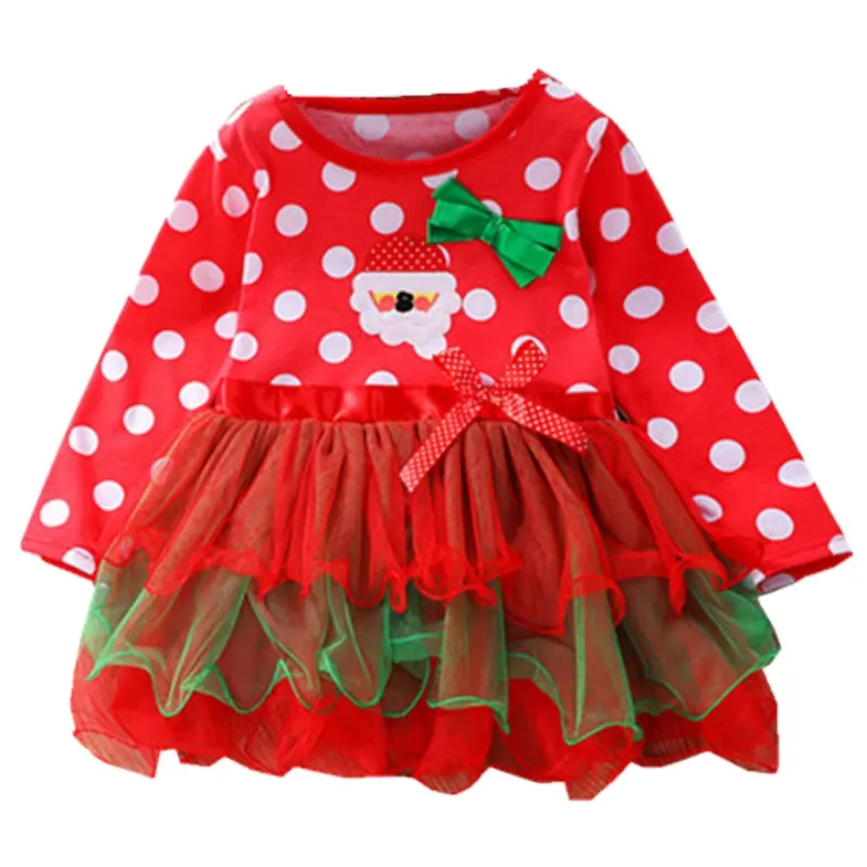 Foreign Trade Christmas Hot Selling Kids Girl Dresses Santa Dot Bow Red Princess Dress For Little Girls