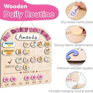 Niños Montessori Madera Responsabilidades diarias Tabla de tareas Lista de tareas Gestión diaria efectiva Tema lindo Láser Letrero de pared de madera - Product Image 5