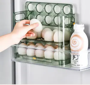 حاوية بيض NISEVEN من 3 طبقات يمكن اعادة استخدامها لاستخدامات الثلاجة باب صندوق بيض شفاف يمكن رصه فوق بعضه