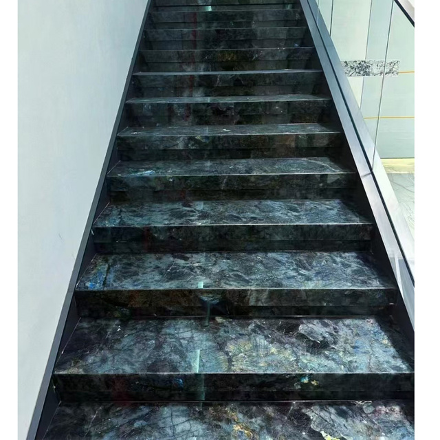 Luxury  Lemurian Labradorite Blue Granite Stairs Tread Step and Riser