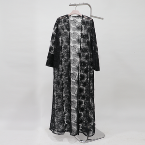 Mới Sang Trọng Handmade Dubai Abaya Ren Kết Cấu Hoa Ngọc Trai Đính Cườm Cardigan Hồi Giáo Phụ Nữ Abaya khiêm tốn Dresses - Product Image 5