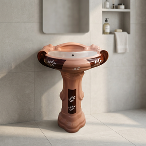 Sanitary Ware Pedestal Basin Sink Two-Piece Free Standing Wash Basin Colored Ceramic Sink for Bathroom Balcony Use - Product Image 6