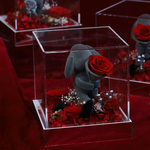 Vendita all'Ingrosso <span class=keywords><strong>di</strong></span> <span class=keywords><strong>Rose</strong></span> Eterne Preservate con Orsacchiotto e Coniglietto, Regalo Fatto a Mano in Cupola <span class=keywords><strong>di</strong></span> Vetro Acrilico <span class=keywords><strong>per</strong></span> San Valentino - Product Image 1