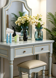 French Style Wood Makeup Vanity With Mirror Storage Drawers Bedroom Furniture - Product Image 6