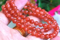 Bracelet en Quartz Orange Arusha Naturel, Quartz Fraise et Pierre du Soleil, 3 tours, perles rondes transparentes de 6 mm, Cristal Super 7, pour Femmes et Hommes, AAAAAA