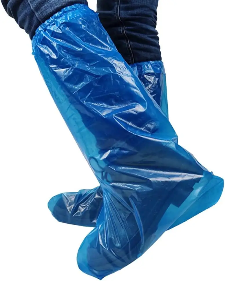 Capa de plástico descartável barata para sapatos de tamanho longo PE Boot para chuva ao ar livre Waterproof