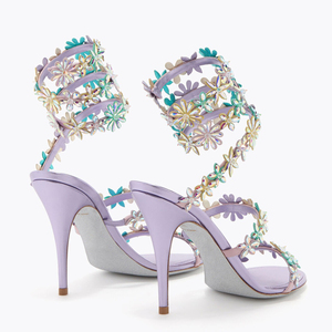 Sandales à talons aiguilles pour femmes, avec fleurs en cristal et spirales, motif marguerite irisée, à enrouler autour de la jambe, motif floral, vente en gros, OEM, personnalisées - Product Image 3