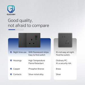 Normes vietnamiennes Panneau noir britannique 13A Interrupteur mural et prises pour la maison et le bureau - Product Image 4