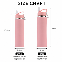 Botella de Agua Personalizada de 20/24 oz, Doble Pared Aislada, Acero Inoxidable 304, Portátil, con Forma de Cintura, con Asa y Pajita, para Deportes al Aire Libre
