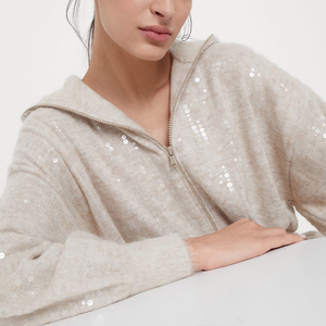 <span class=keywords><strong>Cardigan</strong></span> Invernale Casual da <span class=keywords><strong>Donna</strong></span> <span class=keywords><strong>con</strong></span> Cappuccio e Zip Frontale in Lana Vergine e Cashmere, Motivo Argyle, Anti-Pilling - Product Image 4