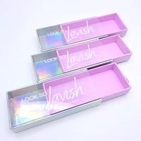Boîte d'emballage de cils à tiroir coulissant violet de luxe avec logo d'estampage holographique Impression de revêtement UV personnalisée pour cosmétiques