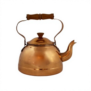 <b>Copper</b> Tea Kettle With Wooden Handle And <b>Knob</b> Premium Quality Round Shape Juice Milk Serving Kettle In Bulk - Product Image 1