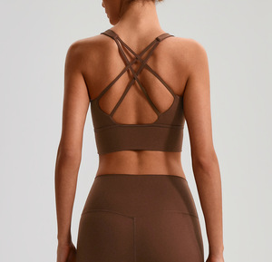 Nouveau soutien-gorge de sport sexy en nylon couleur unie, décolleté bas, dos ouvert, extensible, pour le fitness, avec bretelles croisées, pour femme - Product Image 6