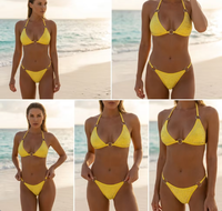 Set Baju Renang Bikini 2 Potong Seksi, Warna Solid, Potongan Tinggi, Push Up, dengan Hiasan Berlian Imitasi untuk Wanita