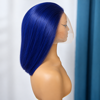 Perruque Bob Courte Droite Bleu Royal en Cheveux Humains, Dentelle HD Frontale Sans Colle Pré-Plumée, Colorée, Prête à Porter pour Femmes