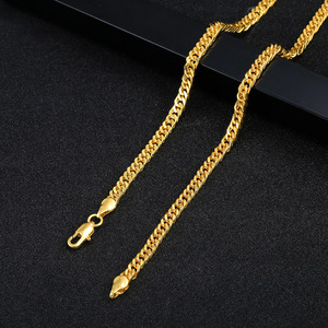 Collar de imitación de oro de 18 quilates, cadena plana chapada de 4 mm, joyería unisex, regalo, cadena de moda informal, 18, 20, 22, 24, 26, 28, 30 pulgadas - Product Image 4