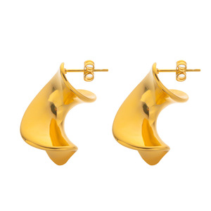 Pendientes de tuerca de forma irregular al por mayor elegante temperamento Retro chapado en oro Real nicho personalidad pendientes de acero inoxidable - Product Image 5