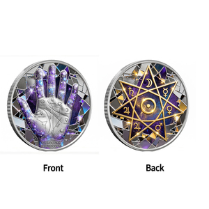 Médaille de défi plaquée cuivre 1 oz avec symboles d'astrologie, de palmaire et de mosaïque de verre teinté Galaxie Nébuleuse - Product Image 2