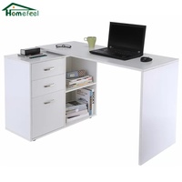 Bureau d'angle moderne en bois blanc avec étagère de rangement, extensible, convertible, rotatif à 360 degrés, pour ordinateur