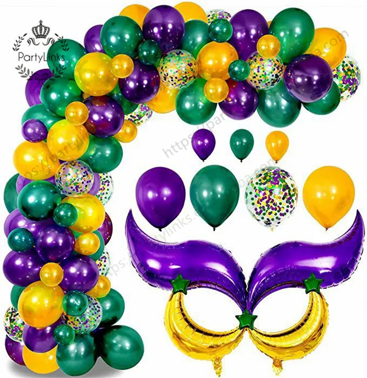 Mardi Gras Theme Party Decorations Purple Green Gold Confetti Balloon Set for Birthday Party Baby Shower Supplies