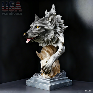 Estatua de busto de lobo realista, escultura de Animal de resina para decoración de interiores y hogar, figurita artística con temática marina para regalos - Product Image 1