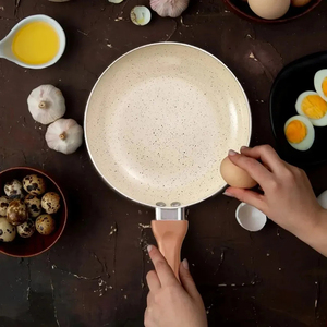 High Quality Ceramic Marble Coated Pot <b>Pan</b> Glass Lids Wooden Soft touch Handles Non Stick 6 Piece Aluminium Cookware Set - Product Image 5